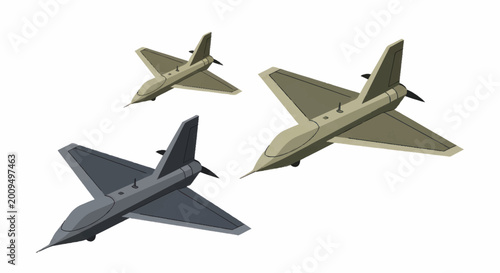 Quadro em tela Three Stealth Fighter Jets Flying in Formation.
