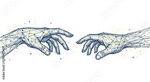 Foto Digital Hands Reaching, Connecting, Technology Concept