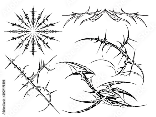 Photos Bundle of neo tribal element illustrations, sigilism art dark art illustrations