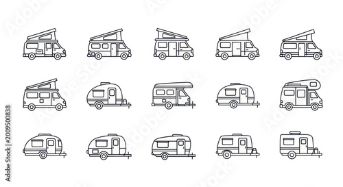 Obraz na płótnie RV and Camper Van Icons: Travel and Outdoor Adventure Vehicle Collection