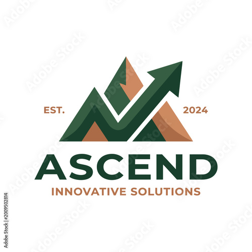 Photos This logo represents a growth-oriented company, incorporating mountains and an upward arrow to imply innovation, achievement, and success in various business endeavors