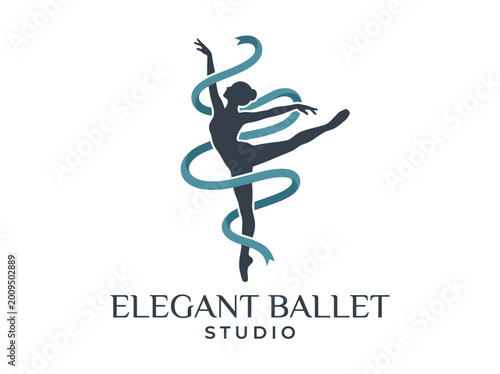 Obraz na płótnie The logo represents a ballet dancer entwined with ribbon, portraying elegance and artistry in dance, ideal for ballet schools and studios promoting dance education