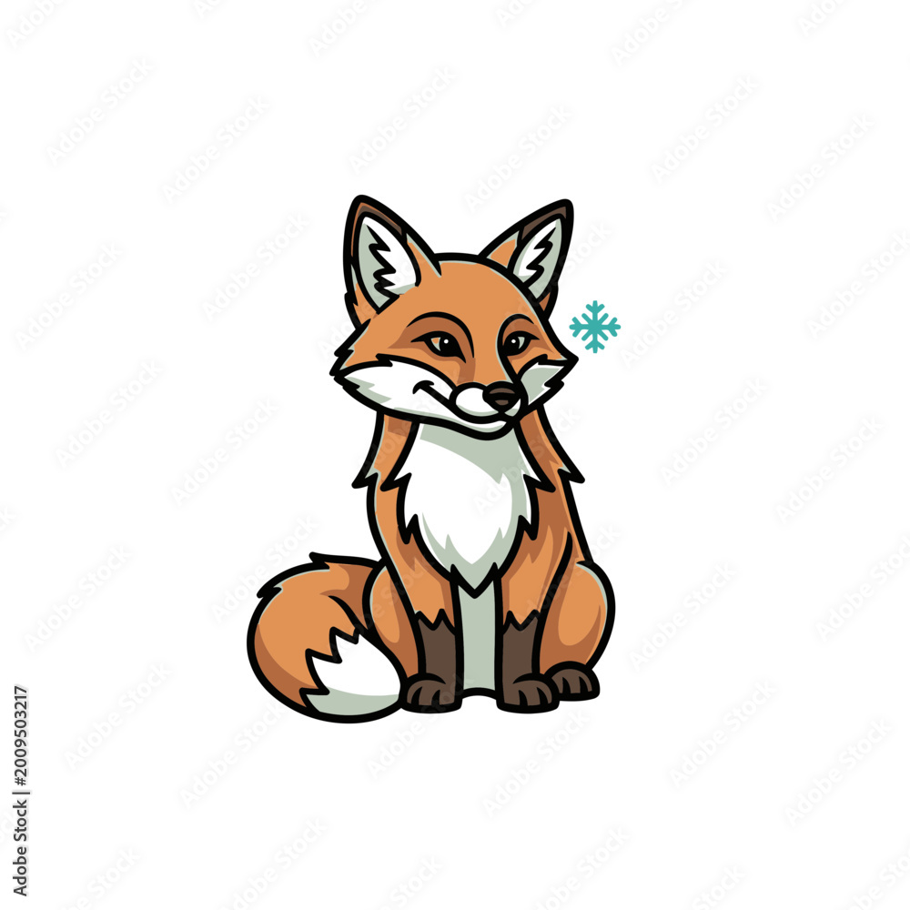 Obraz premium cute red fox sitting on white background isolated illustration