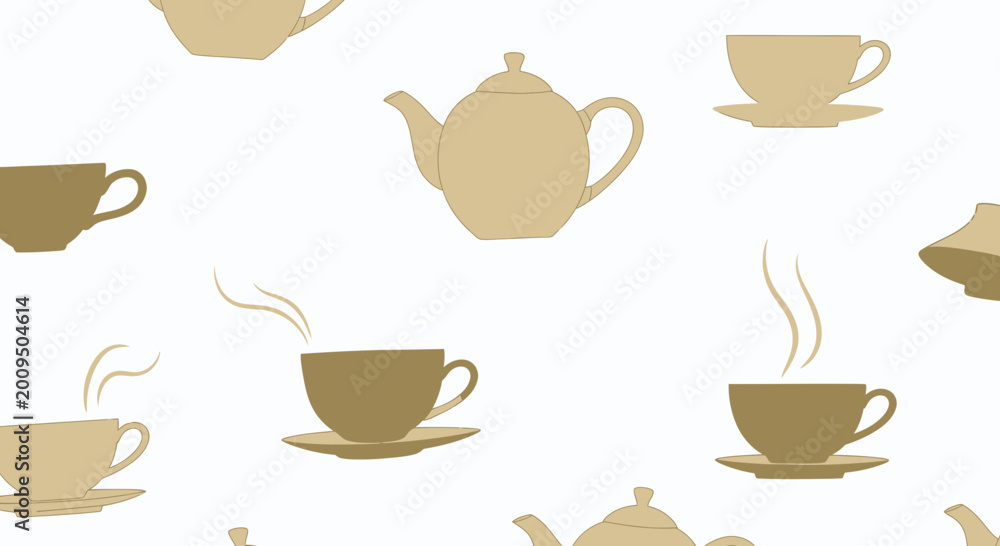 Obraz premium Seamless Pattern of Teacups and Teapots, Coffee Break, Afternoon Tea