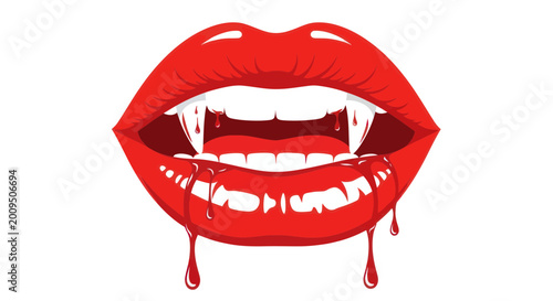 Canvastavla Vampire Lips with Blood Drops, Dracula's Fangs, Halloween Concept