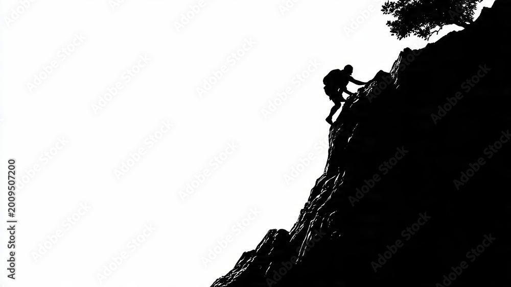 Obraz premium Silhouette of a rock climber scaling a steep cliff with determination and strength