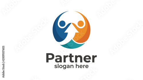 Free Download The logo signifies partnership and teamwork with interlinked figures and arrows, symbolizing collaboration in communities, ideal for non-profits and cooperative organizations. - GFXLoad
