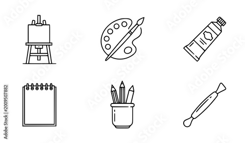 Obraz na płótnie Clean black and white outline vector art supplies illustration set simple minima