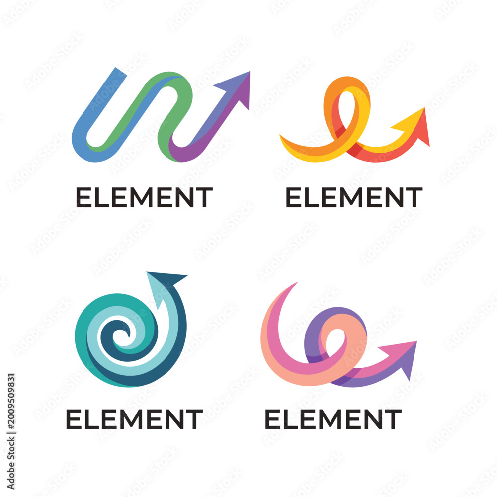 Obraz premium This image showcases four distinct colorful logos, each representing abstract shapes and dynamic elements suitable for branding or design projects in various industries.