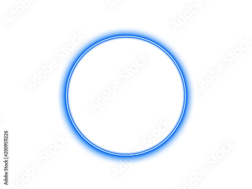 Glowing Blue Neon Circle on Transparent Background Futuristic Ring Light Frame Overlay Element