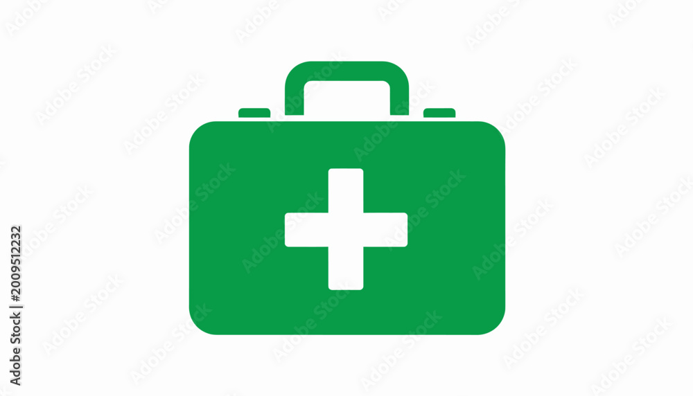 Fototapeta premium A green first aid kit symbol with a white cross, representing emergency medical care and preparedness