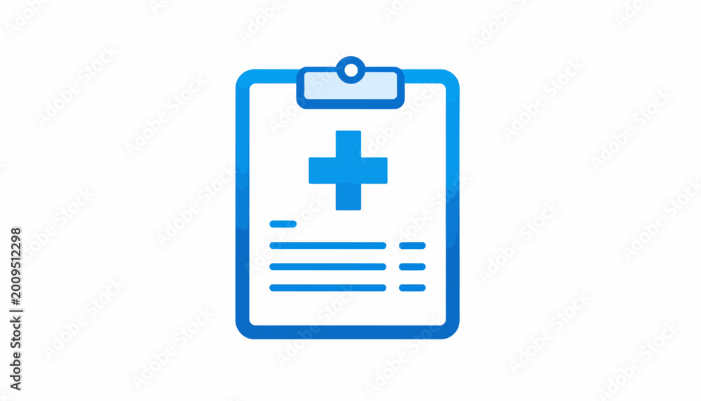 Fototapeta premium Medical Document with a Blue Cross Symbol on a Clipboard, Representing Healthcare and Information