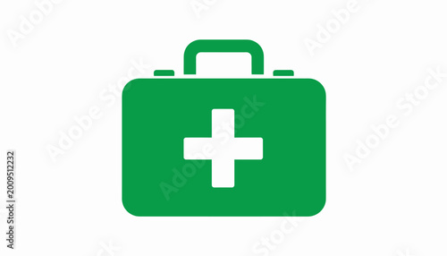 A green first aid kit symbol with a white cross, representing emergency medical care and preparedness