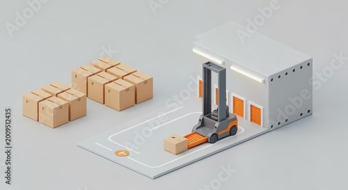 Isometric Logistics Concept Featuring Warehouse Storage, Distribution, and Order Management System