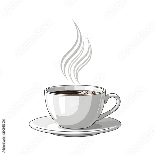 Hot Coffee Cup and Saucer with Steaming Vapor Cartoon Illustration