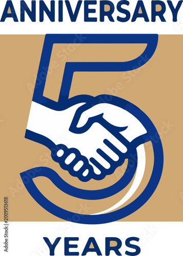 5th Anniversary Logo Design Featuring a Handshake Inside a Number Five.