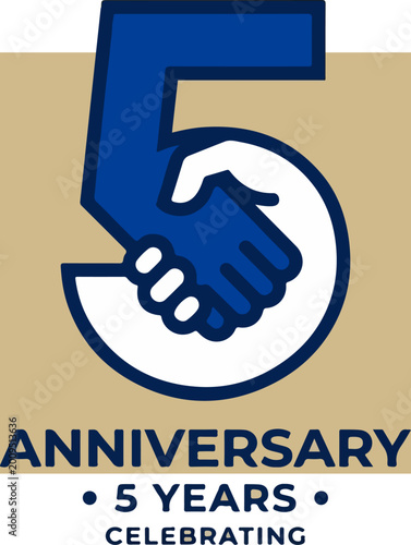 5th Anniversary Logo Design with Handshake Icon.