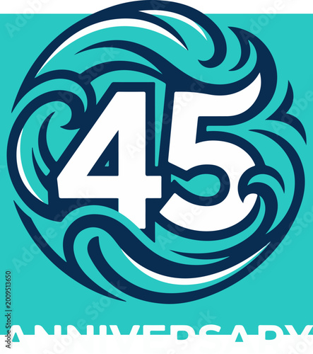 45th Anniversary celebration emblem with stylized circular waves.