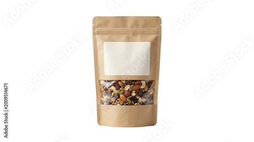 Kraft paper doypack with nuts isolated on transparent background png