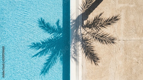 Palm Tree Shadow Over Pool Aerial View