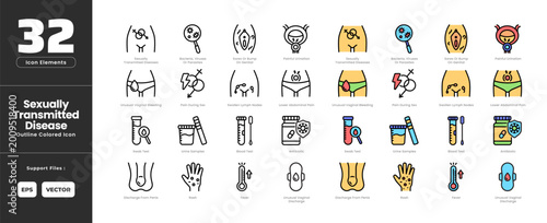 Schilderij op canvas Sexually Transmitted Disease Icon Set Collection - Outline Line Art Style