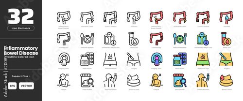 Foto Inflammatory Bowel Disease Icon Set Collection - Outline Line Art Style