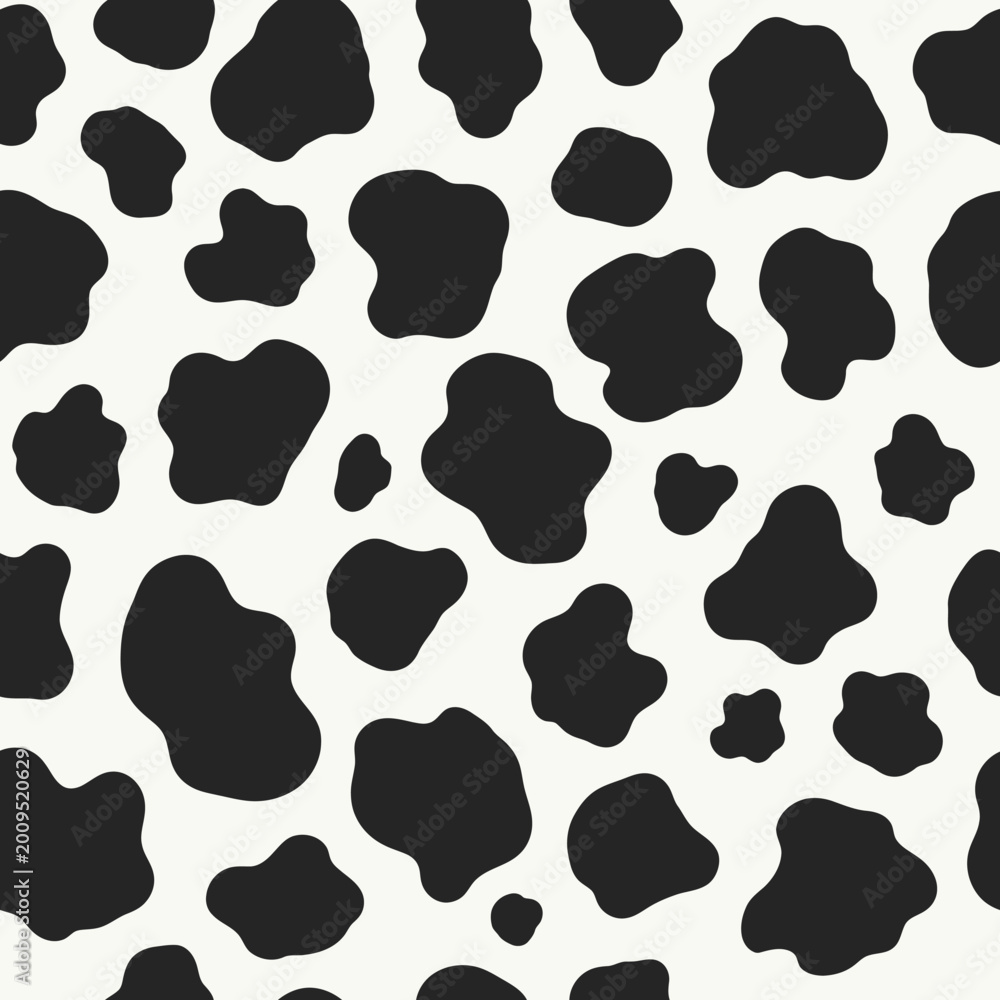 Fototapeta premium Seamless Cow Print Pattern - Black Spots on White Background.