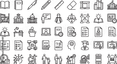 Foto Set of education and school line icons including books students learning tools c