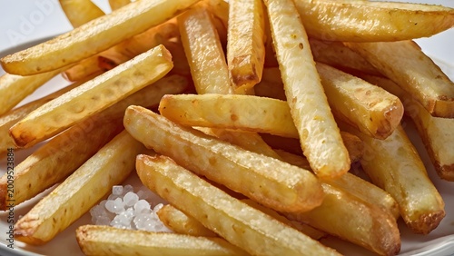 Crispy Golden French Fries Close Up with Sea Salt Texture Fast Food Background