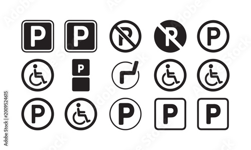 Foto Parking and no parking signs with disabled person in a flat style for various uses on white background