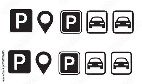 Tableau sur toile Compilation of parking and location marker icons in black for digital and print