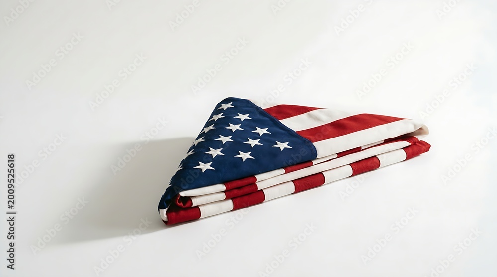 Obraz premium Folded American flag, a symbol of patriotism and remembrance, presented on a clean white background
