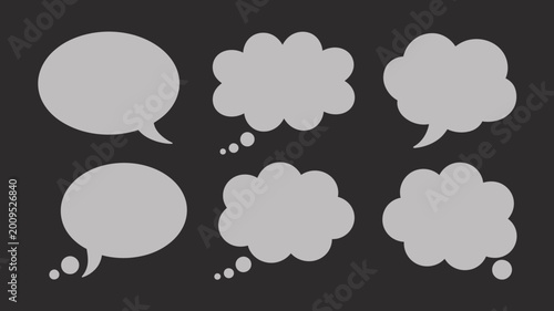 Quadro su tela A collection of six gray speech bubbles and thought bubbles are displayed agains