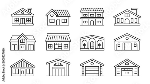 Tableau sur toile A collection of simple linear house icons showcases various architectural styles