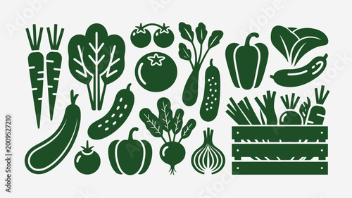 фотографія A vibrant stylized illustration showcases a variety of fresh green vegetables ar