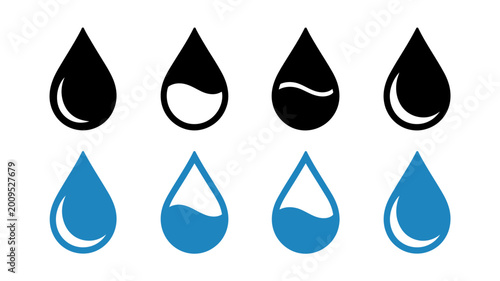 Bild auf Leinwand A collection of stylized water droplets is displayed featuring both black and bl