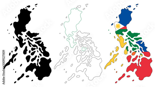 Foto Three depictions of the philippine archipelago are shown a solid black silhouett