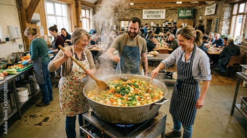 Community Kitchen Volunteers Preparing Healthy Vegetable Soup