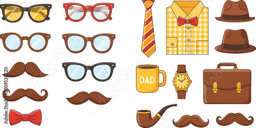 Tableau sur toile Father's Day gentleman accessories set featuring mustache glasses necktie shirt