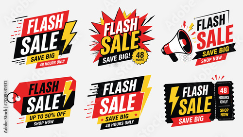Flash sale marketing banners for limited time special offers and big savings with shop now call to action.