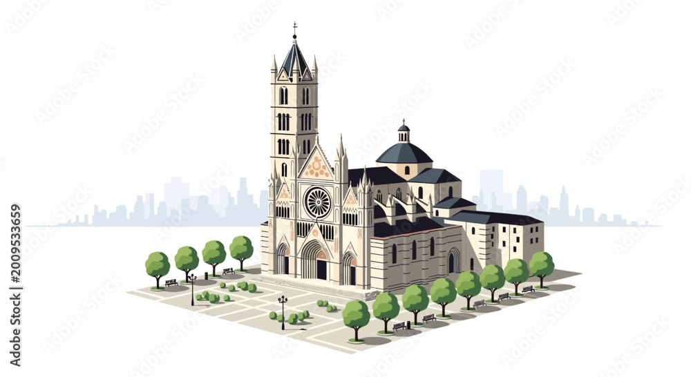 Fototapeta premium Magnificent Gothic Cathedral Architectural Illustration.