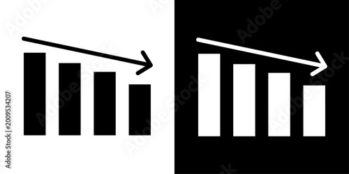 Fotografía Declining bar chart icon set in solid and outline style