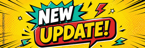 Tableau sur toile New update comic book style banner with bright colors and explosive design elements