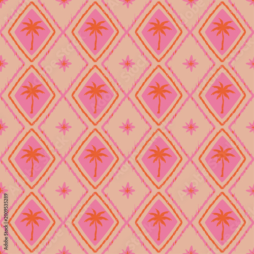 Pink and red palm trees seamless pattern