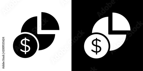 Foto Budget icon in modern solid style featuring pie chart with currency symbol, representing financial planning, expense management, budgeting and business analytics