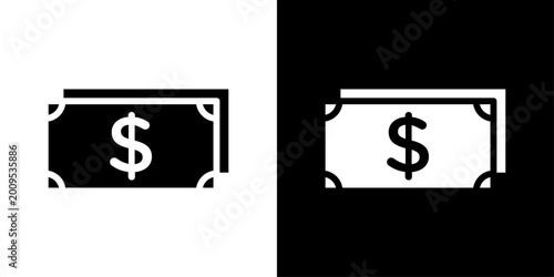 Foto Cash icon in solid fill style showing paper currency with dollar symbol, representing money, payment, banking, financial transactions and cash flow