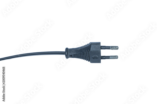 Foto Black electric plug with two prongs on transparent background.
