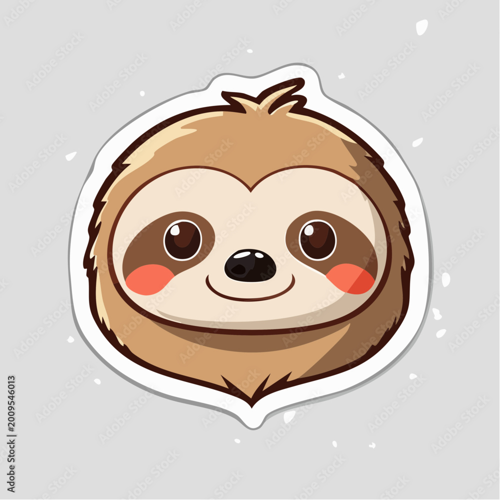 Fototapeta premium Cute Kawaii Sloth Face Sticker