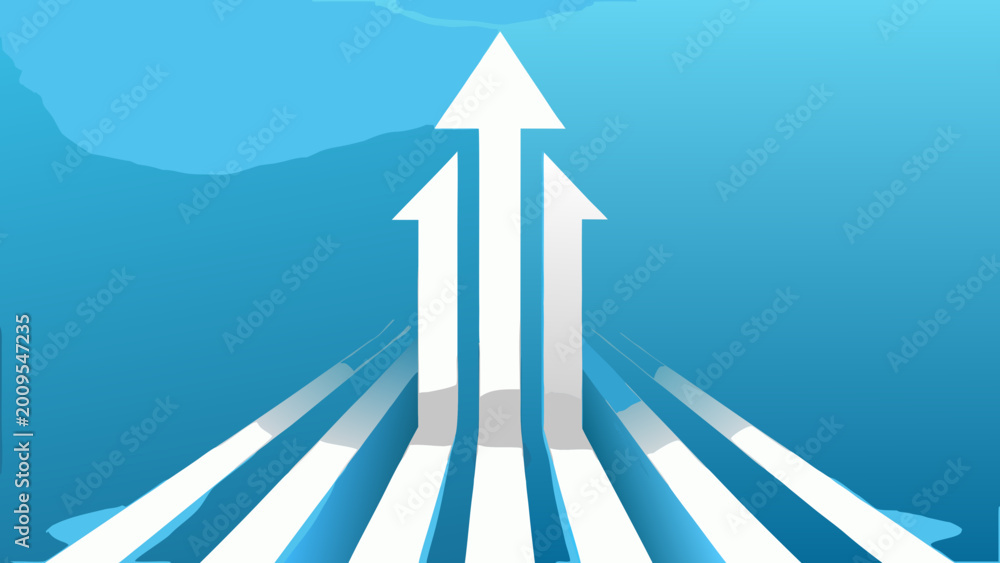 Fototapeta premium White arrows pointing upwards on a blue gradient background