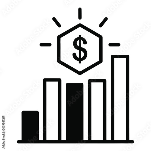 Business growth chart with dollar sign and increasing bar graph icon
